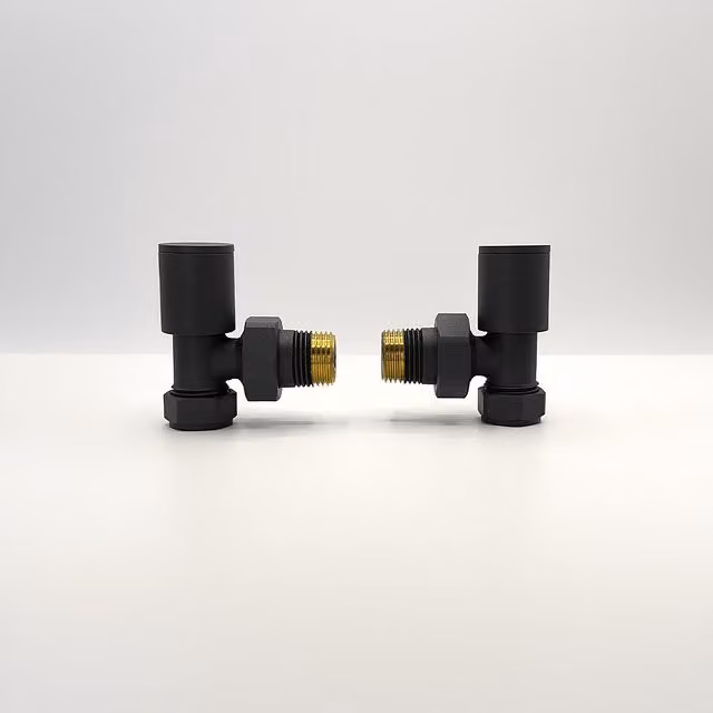 Lux Heat Matt Anthracite Grey Round Manual Angled Valve Set