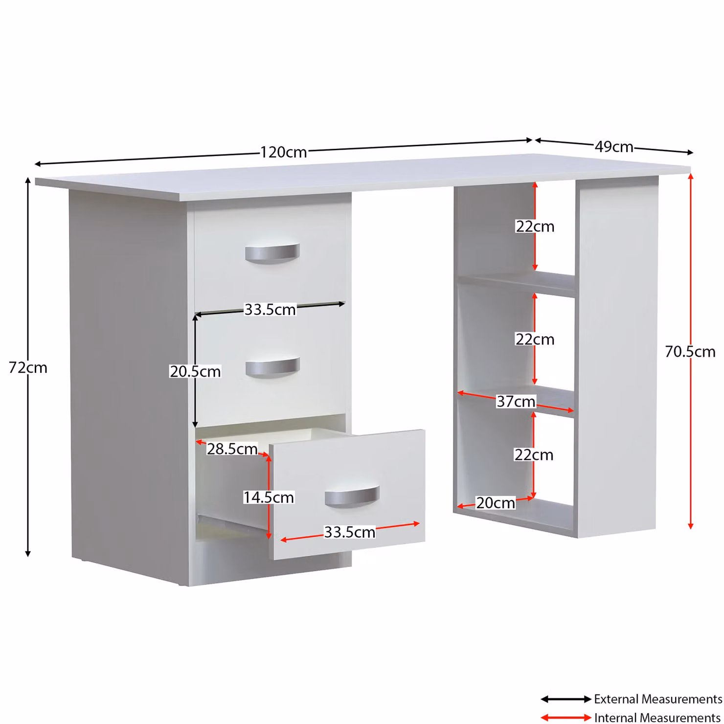 Vida Designs Mason Computer Desk with 3 Drawers and 3 Shelves in White – 2