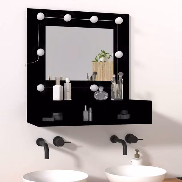 Berkfield Home Modern Black Mirror Cabinet with Integrated LED Lighting, W/D/H: 60 x 31.5 x 62 cm