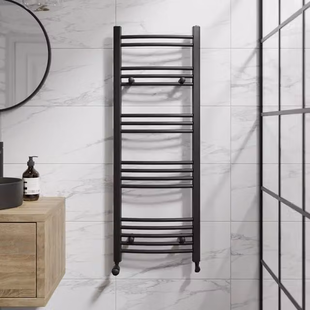 Temprazo Black Steel Enamel Wall Mounted Towel Rail W/D/H: 120 x 45 x 45 cm