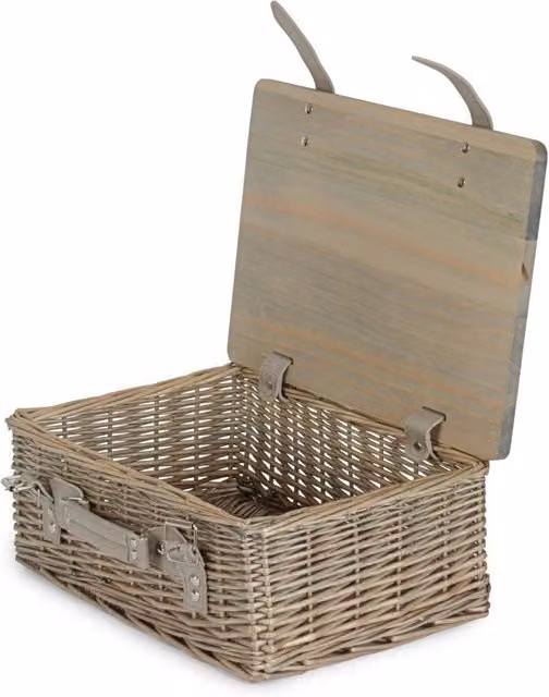 Red Hamper Antique Wash Empty Picnic Basket with Pinewood Lid in Brown, Small