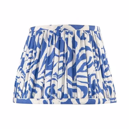 Happy Homewares Blue and White Vintage Pleated Cotton Fabric Cylinder Lamp Shade, W/D/H: 18 x 18 x 25 cm – 1