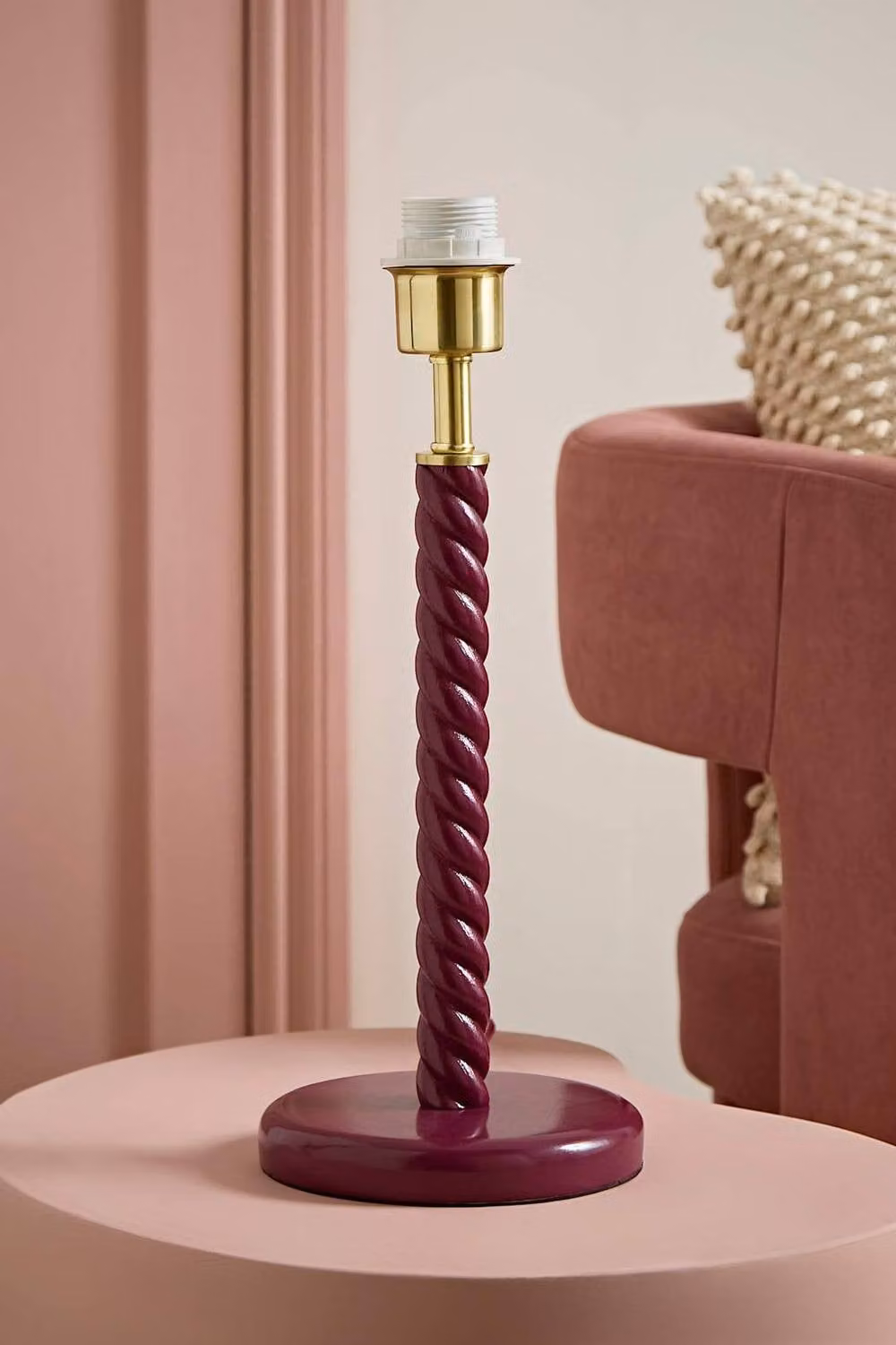 ValueLights Amara Wooden Stem Twisted Table Lamp Base in Burgundy and Brown – 2