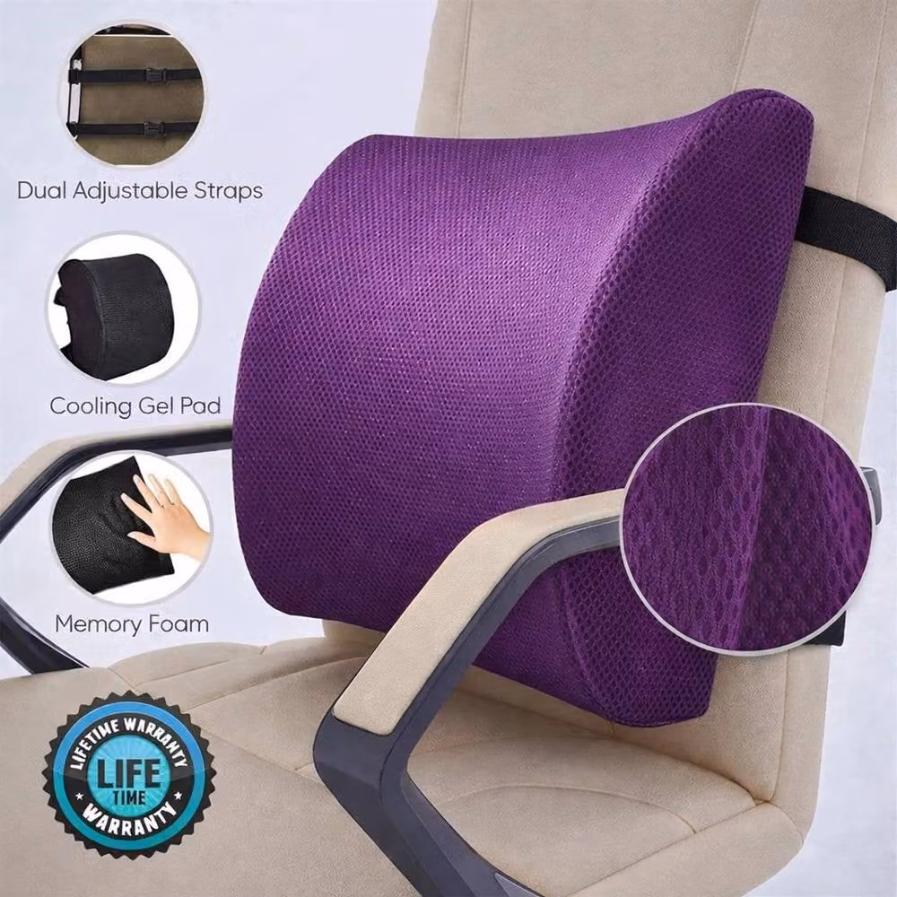 SPETLEK Purple Memory Foam Lumbar Back Support Cushion for Car, Office or Wheelchair, W/D/H: 190 x 100 x 1 cm – 3