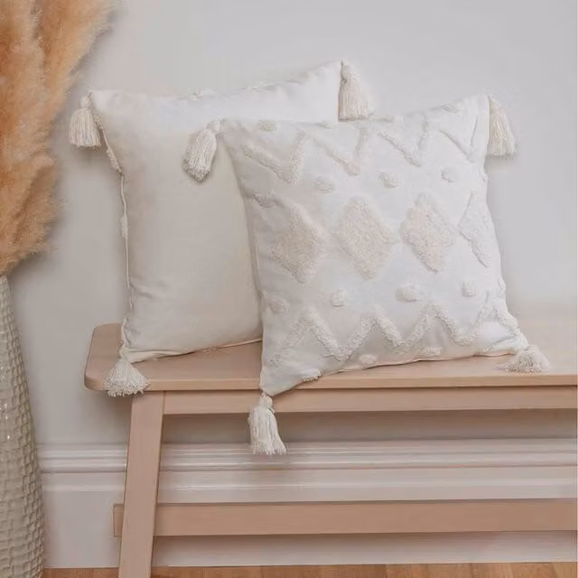Rapport Home Graphic Boho Square Cushion Cover in Beige, Yellow and White, W/D/H: 43 x 43 x 43 cm