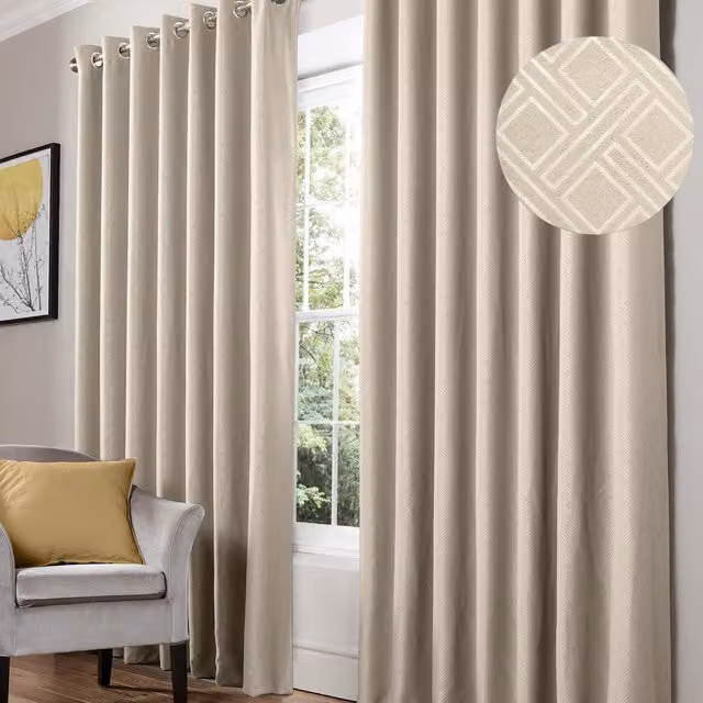 Terrys Diamond Blackout Eyelet Curtains in Beige