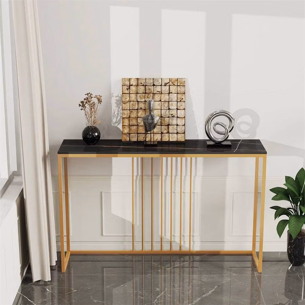 NESTLUNE Modern Slim Narrow Hallway Console Table in Black and Gold, W: 100 cm, D: 15 cm, H: 15 cm – 2