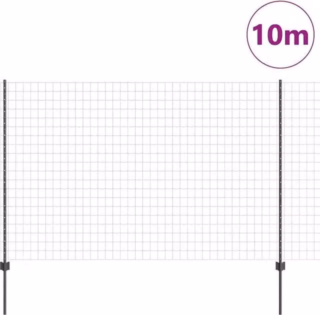 Berkfield Home Sturdy Euro Steel Fence with 10 U Posts, Grey, 1.6 x 10 m