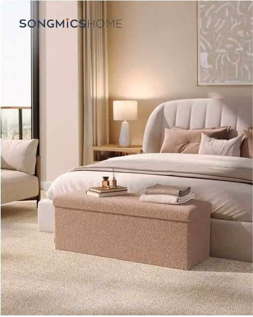 SONGMICS Smile Design Folding Storage Ottoman in Brown and Beige