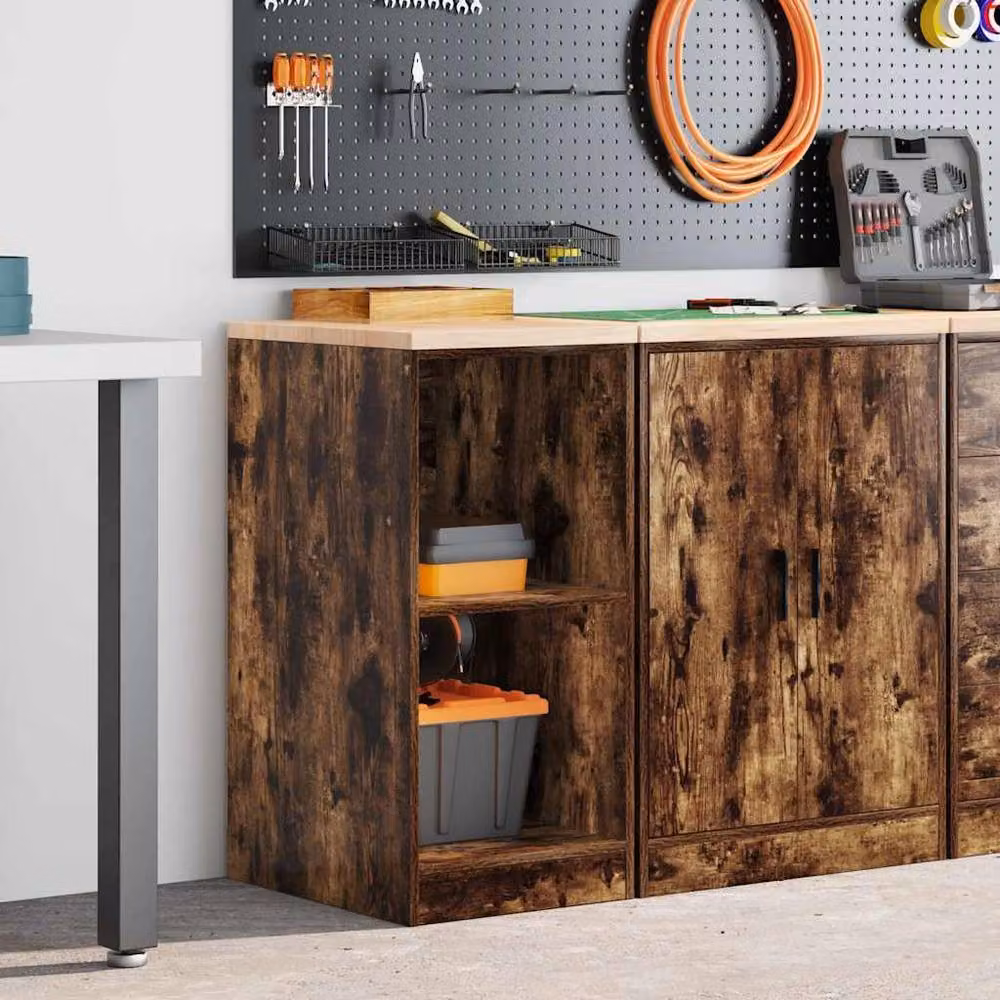 Berkfield Home Freestanding Garage Storage Cabinet in Smoked Oak Brown, Solid Wood Pine, W/D/H: 40 x 51 x 85 cm – 3