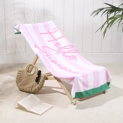 OHS Hello Summer Striped Microfibre Beach Towel, Pink, W/H: 71 x 152 cm – 1