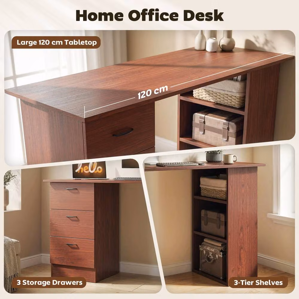 HOMCOM Modern Computer Desk in Walnut Brown, W/D/H: 120 x 49 x 72 cm – 4