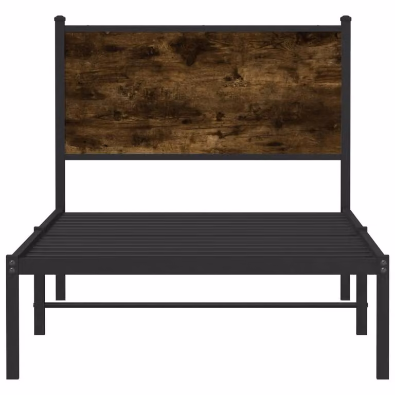 Berkfield Home Metal Bed Frame in Smoked Oak Brown, W/D/H: 90 x 200 cm