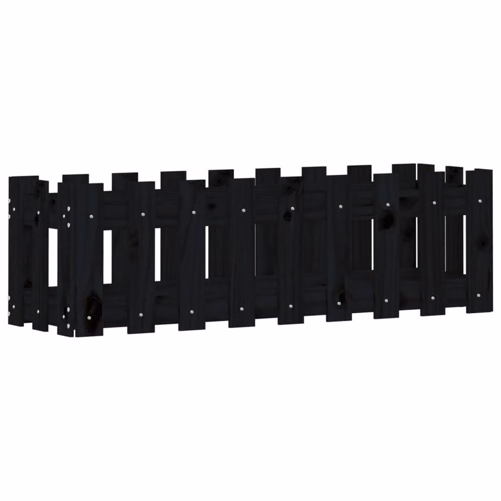 Berkfield Home Garden Raised Bed with Fence Design in Black Solid Wood Pine, W: 100 cm, D: 30 cm, H: 30 cm – 3