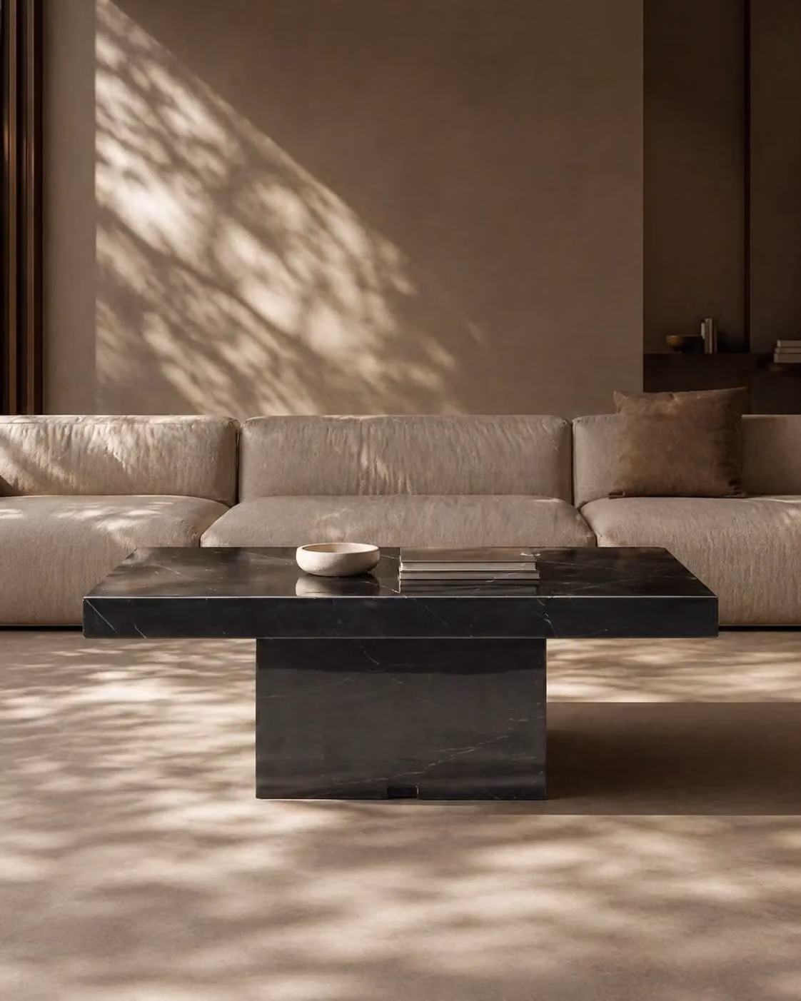 Tommy Franks Noche Rectangular Coffee Table in Black Marble with Glossy Stone Finish, W/D/H: 125 x 70 x 40 cm