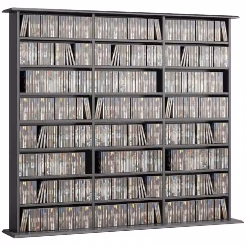 HOMCOM Black Media Storage Unit with 24 Compartments and Adjustable Shelves – 1