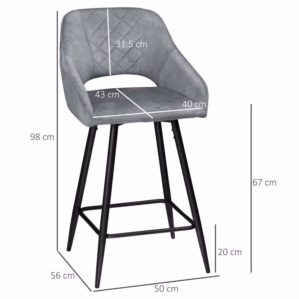 STILVORA Set of 2 Modern Grey Bar Stools with Metal Frame – 4