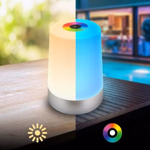 Briloner RGBW Rechargeable LED Table Lamp in Chrome, Dimmable Touch Control Nightlight with IP44 Rating, W/D/H: 9 x 9 x 13 cm – 6
