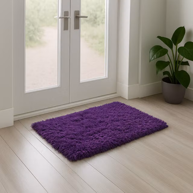 Velosso Supersoft Shaggy High Pile Rectangular Mat, Purple, W: 40 cm, D: 60 cm