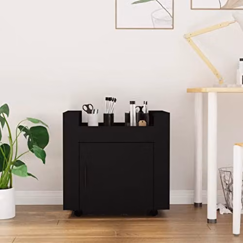 vidaXL Black Desk Trolley in Engineered Wood with Castors, W/D/H: 60 x 45 x 60 cm – 2