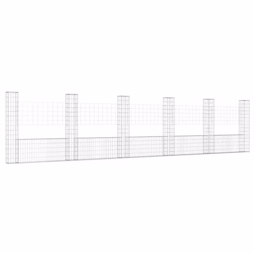 Berkfield Home U-shape Silver Steel Gabion Basket with 6 Posts, W/D/H: 620 x 20 x 150 cm – 2
