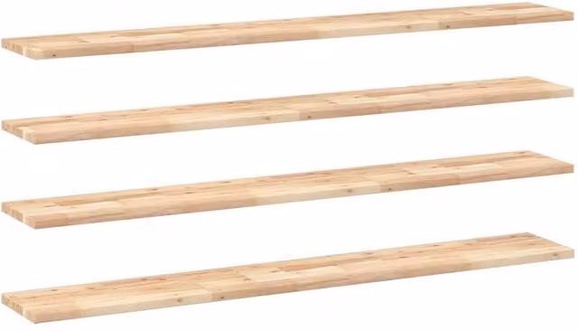 Berkfield Home Set of 4 Floating Shelves in Brown Untreated Solid Acacia Wood, W: 120 cm, D: 20 cm, H: 2 cm