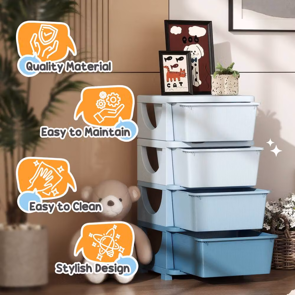 STILVORA Kids Storage Unit with 4 Drawers in Blue – 5
