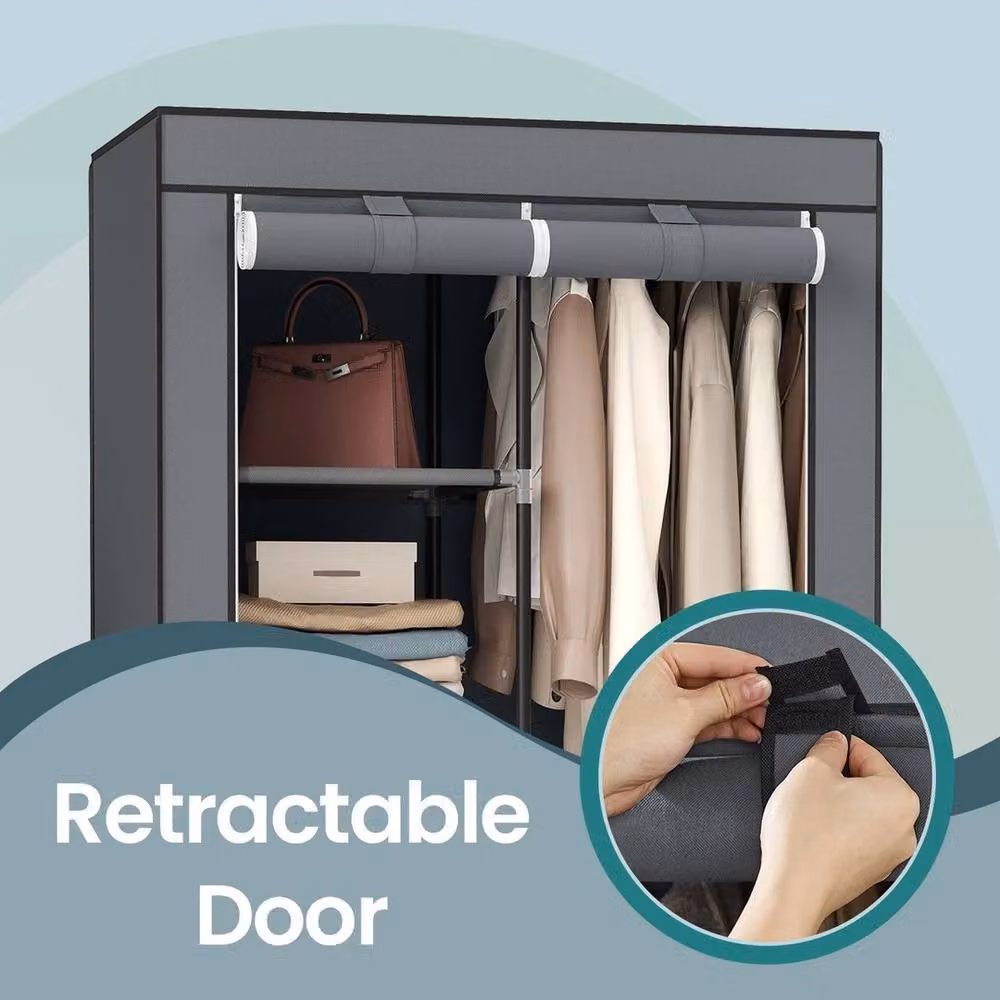 KORVIXA Portable Closet with Non-Woven Fabric Cover in Grey, Width: 100 cm – 3