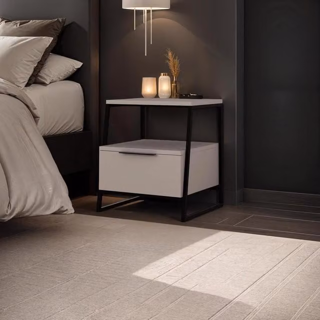 FWStyle Modern Large Bedside Table Nightstand with 1 Drawer in Mocha Grey and Black Metal Frame, W: 45 cm, D: 41 cm, H: 50 cm – 1