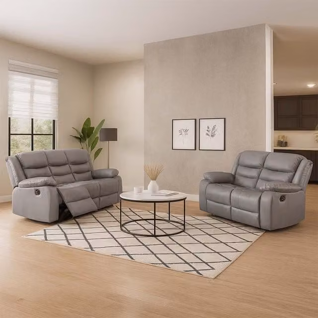 Furnishings For Less UK Venice 3 + 2 Grey Leather Manual Reclining Sofa Suite