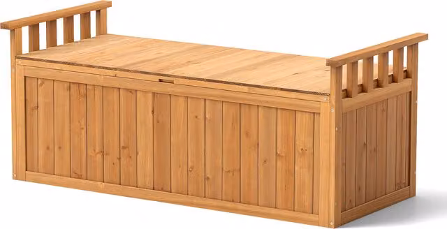COSTWAY Large Rustic Brown Wood Storage Deck Box with Armrests