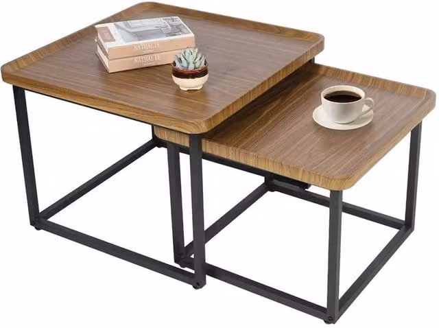 KORVIXA Industrial Square Wood and Metal Coffee Table in Brown and Black, W: 100 cm x D: 100 cm – 1