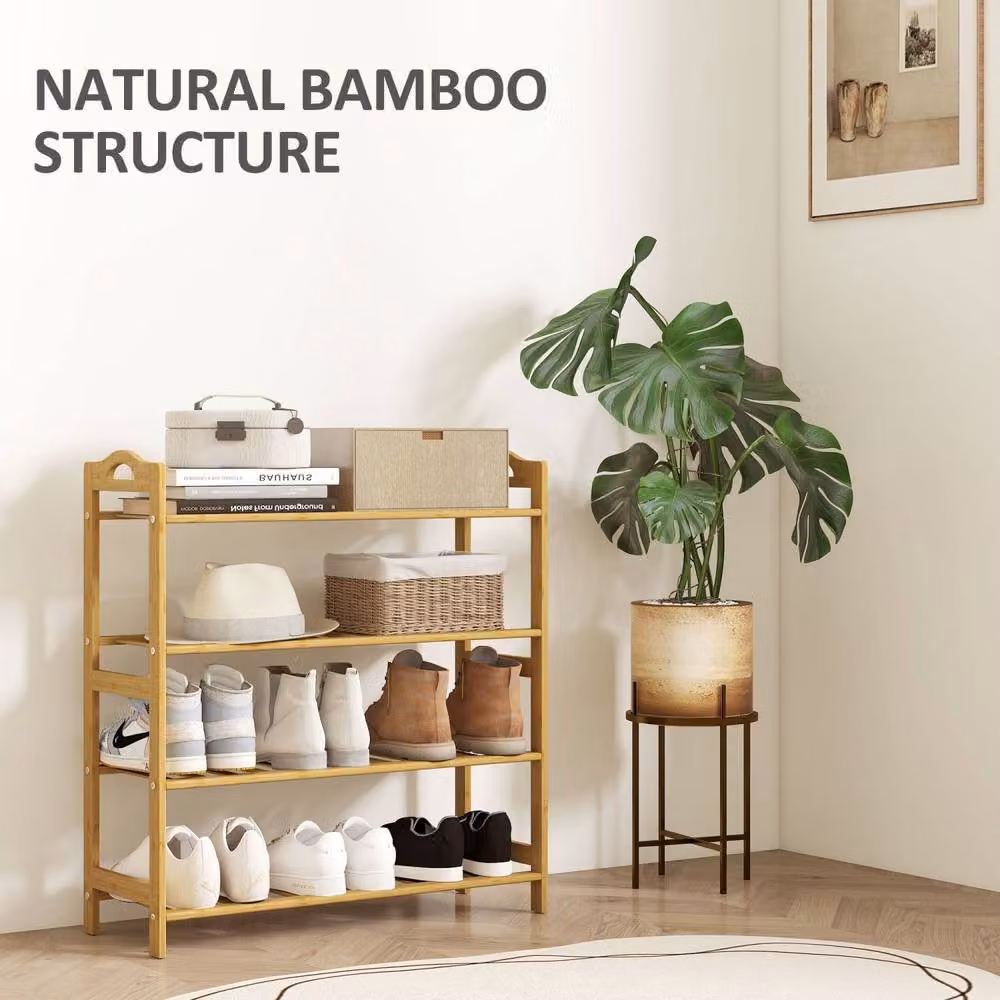 Wyld Haus Dicove 4 Tier Freestanding Bamboo Shoe Rack in Natural Wood Finish – 3