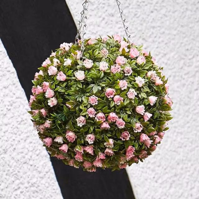 Garden Mile Pink Rose Hanging Floral Topiary Ball in Green and Pink