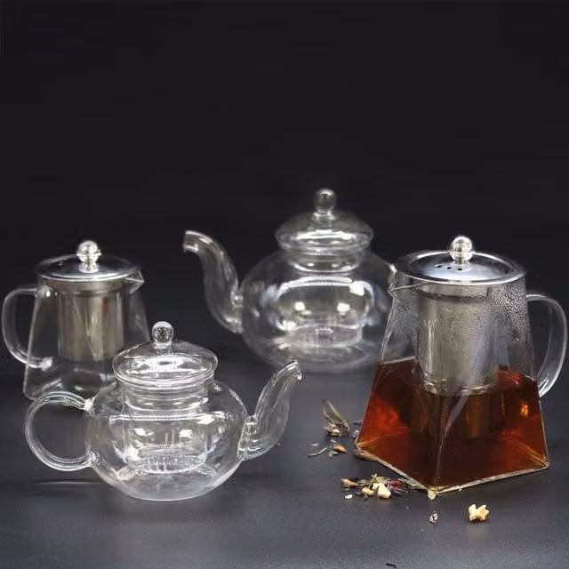 KDMK White and Transparent Glass Infuser Teapot with Stainless Steel Micro Mesh Filter