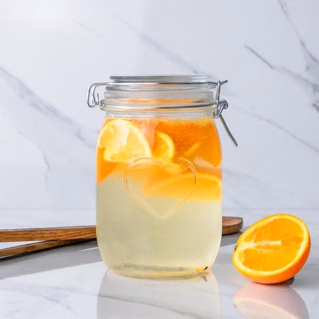 Nicola Spring Airtight Glass Storage Jars with Silicone Seal, Transparent and Yellow, 1.5 l