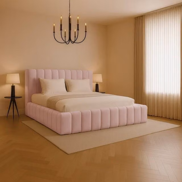 Desire Deco Kingston Modern Upholstered Velvet Bed Frame in Pink, 180 x 200 cm