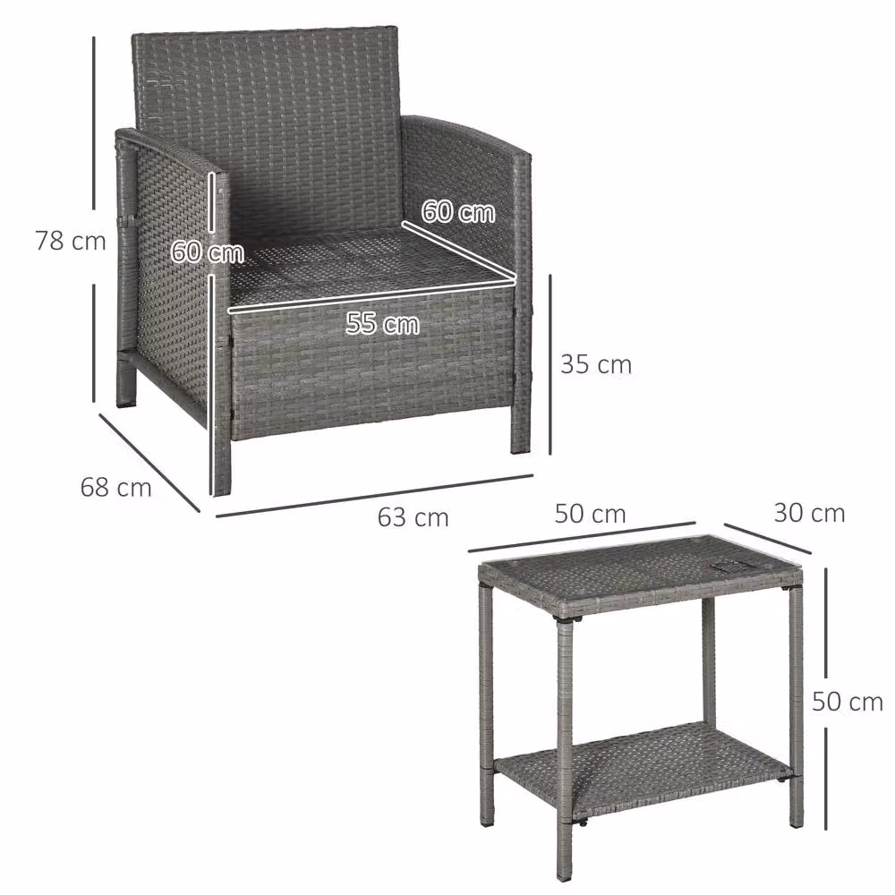 STILVORA 3 Piece Bistro Set with 2-Tier Table in Light Grey – 2