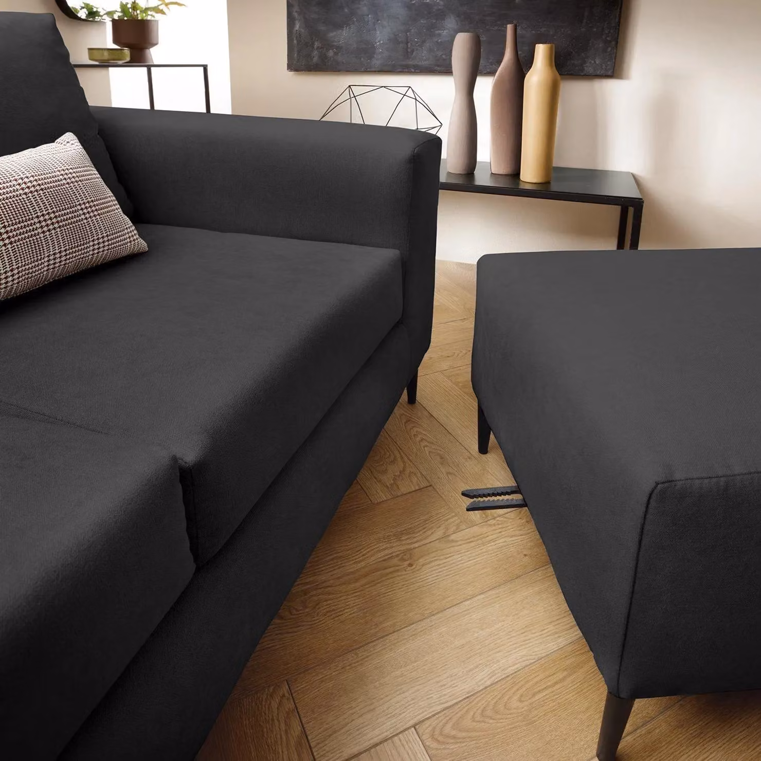 Abakus Direct Capri Reversible L-Shape Corner Sofa with Matching Ottoman in Black – 2