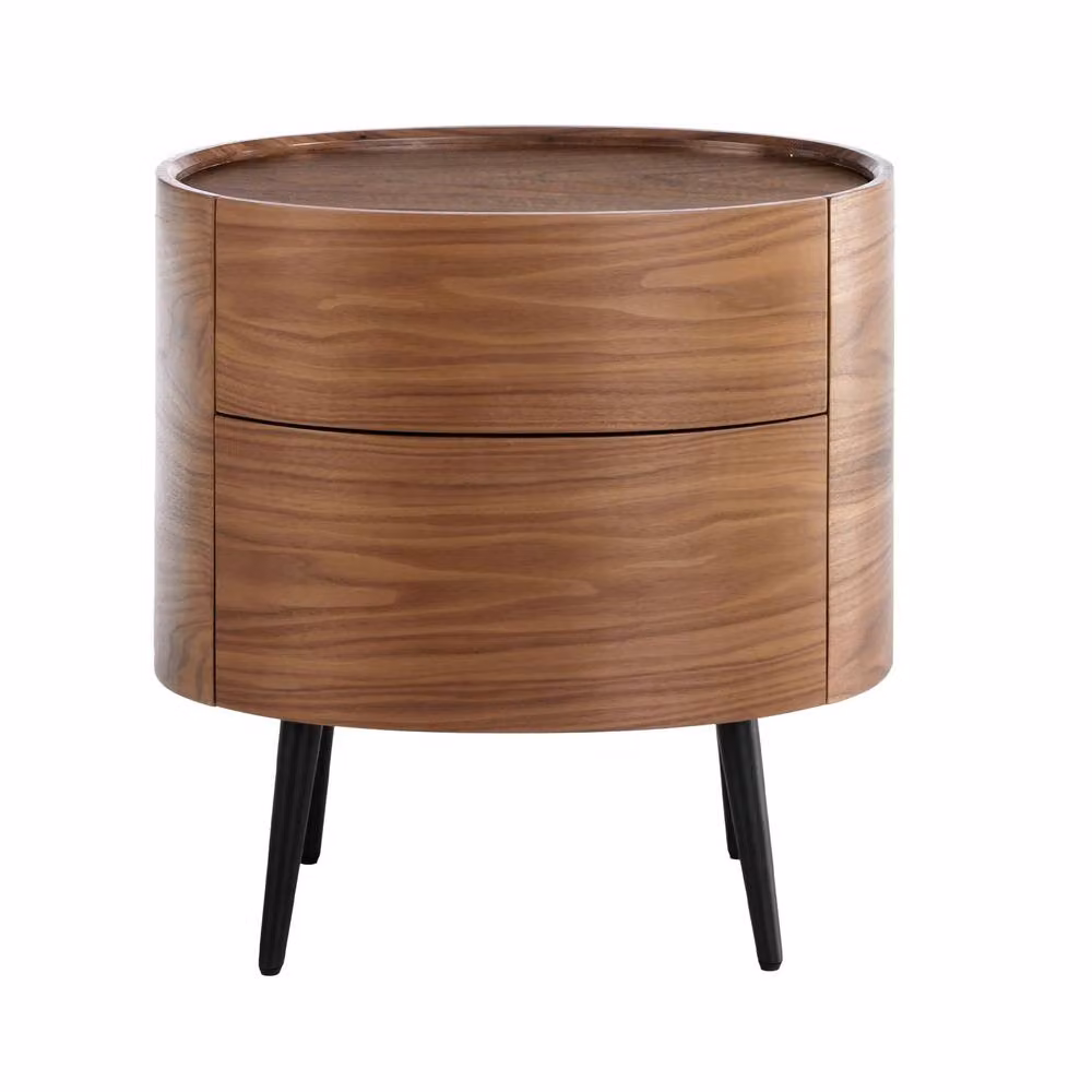 Angel Cerda Walnut Bedside Table in Brown with Black Steel Legs, W: 60 cm, D: 42 cm, H: 60 cm – 2