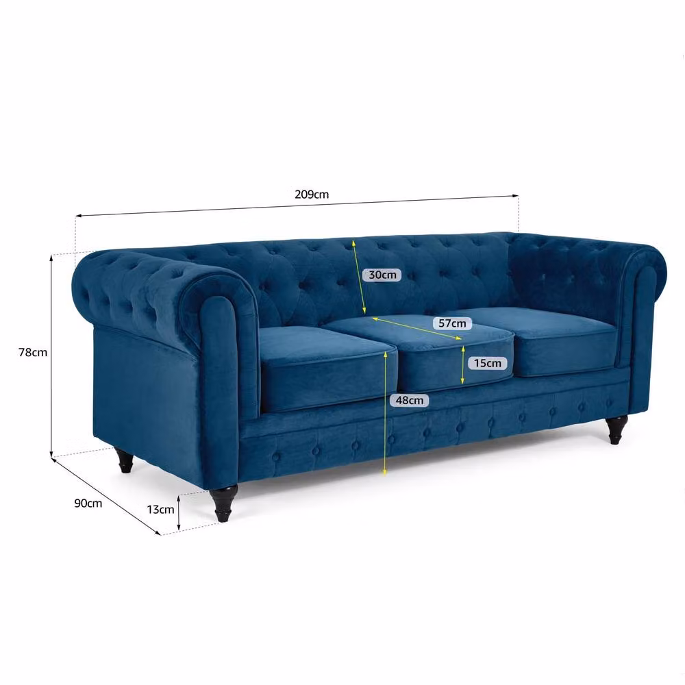 Bravich LTD 3 Seater Chesterfield Velvet Sofa in Blue – 2