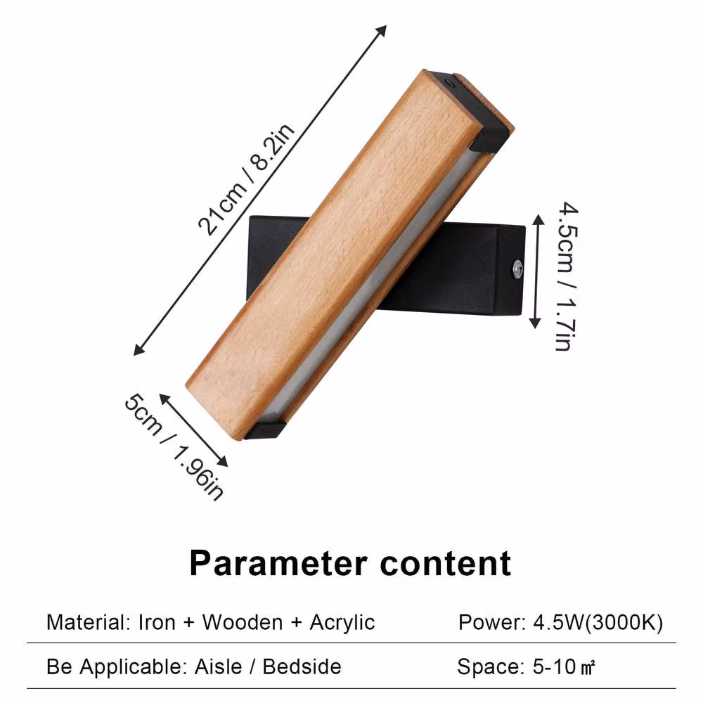 Pheashine Wood Rotatable LED Wall Lamp with 4W Warm White Light, Black Base and Light Brown Wood, W/D/H: 21 x 5 x 8 cm – 3