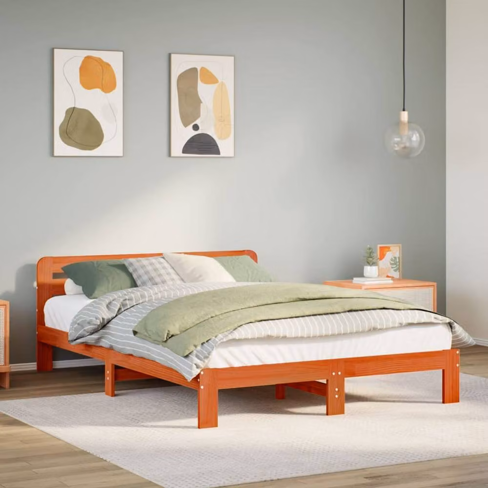 Berkfield Home King Size Solid Wood Pine Bed Frame in Waxed Brown, W/D/H: 150 x 200 cm – 2
