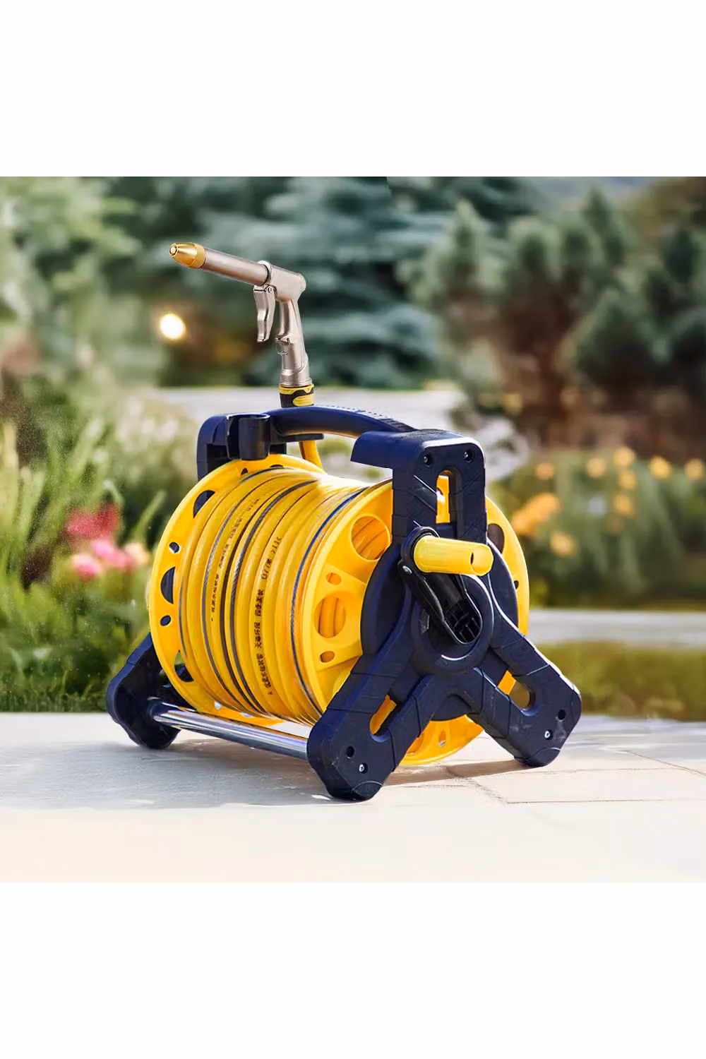 Garden Sanctuary Portable Outdoor Garden Watering Hose Reel Cart Set, 35m, Yellow – 2