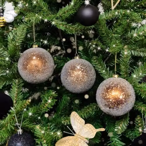 Melody Maison Set of 3 Large Bronze and Gold Glitter Christmas Baubles