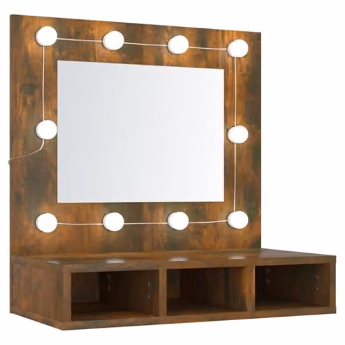 vidaXL Modern Mirror Cabinet with LED Lighting in Brown Smoked Oak Finish – 1