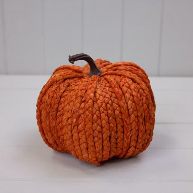 KDMD Wicker Pumpkin in Burnt Orange, Height: 17 cm