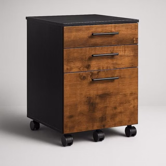 Rafaelo Mobilia 3 Drawer Filing Cabinet with Lock and Castors, Brown, W: 40 cm, D: 40 cm, H: 57.5 cm