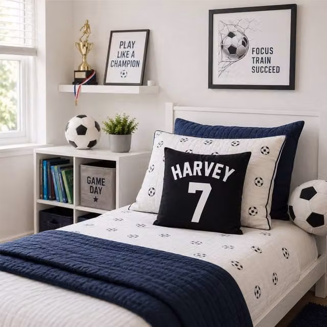 60 SECOND MAKEOVER Personalised Football Cushion Cover, Black, W/D/H: 40.64 x 40.64 x 40.64 cm – 1