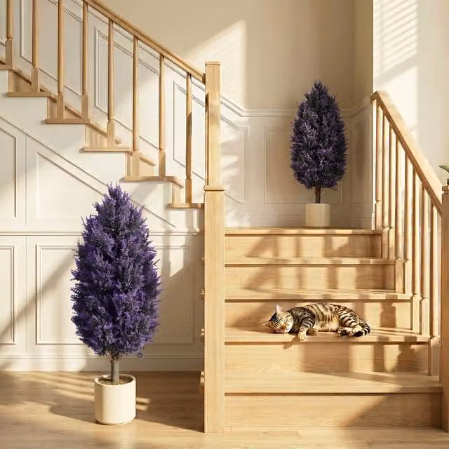 HOMCOM Set of 2 Artificial Lavender Flowers with Stakes in Blue and Purple
